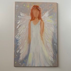 Angel painted in acrylic on wooden panel 10cm x 15cm x 2 mm. Original painting